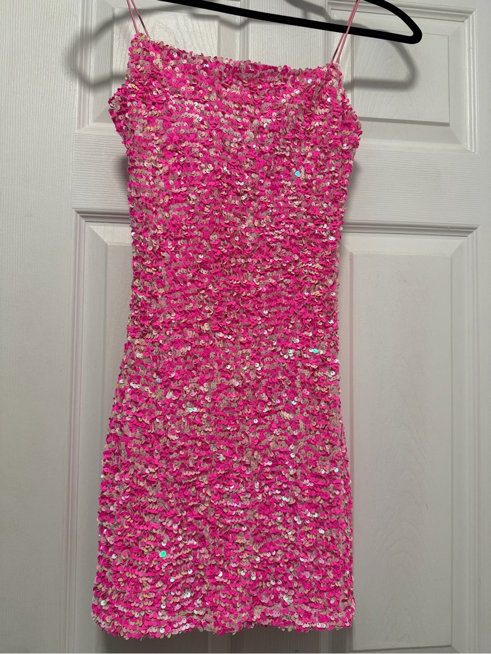 Hot Pink Sequin Strap Dress
